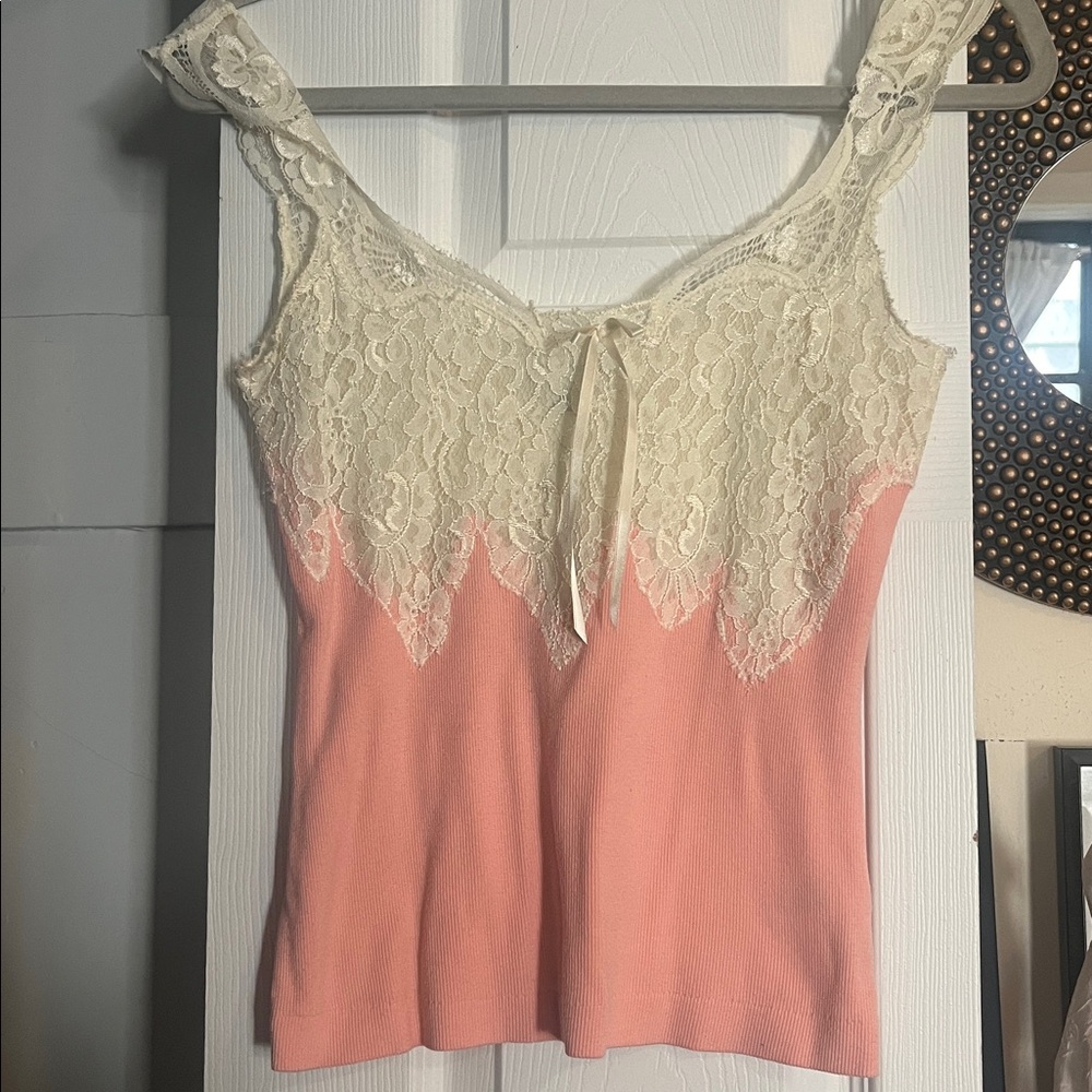 Banana Republic Pink and Cream Lace Tank